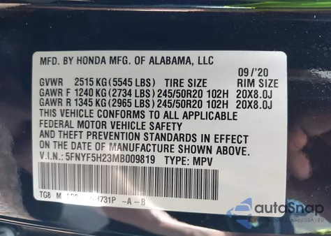 2021 Honda Pilot 2Wd Special Edition from USA, damaged, VIN 5FNYF5H23MB009819